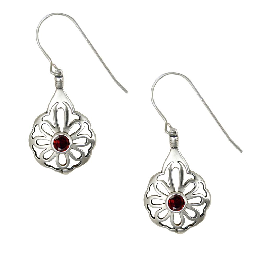 Sterling Silver Filigree Drop Dangle Earrings With Garnet